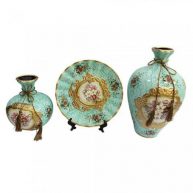 Bộ lục bình tranh đĩa hoàng gia xanh ngọc